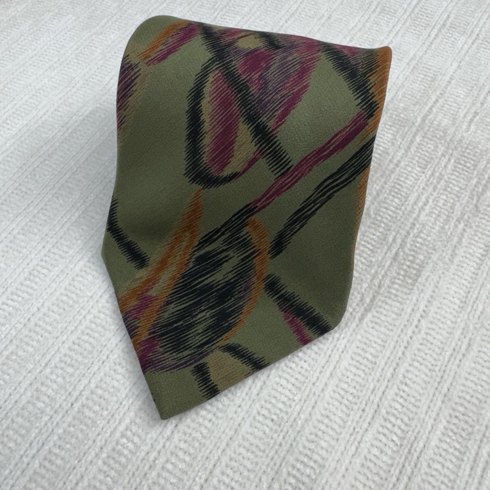 Brandini Silk Tie Green Abstract Pattern‎ Italian Style Mens Vintage Necktie